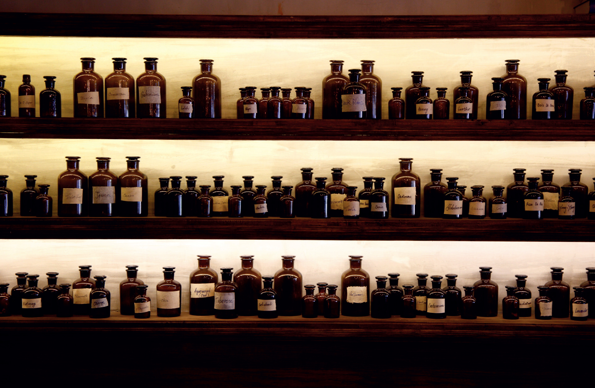 The perfume library is displayed with many special scents